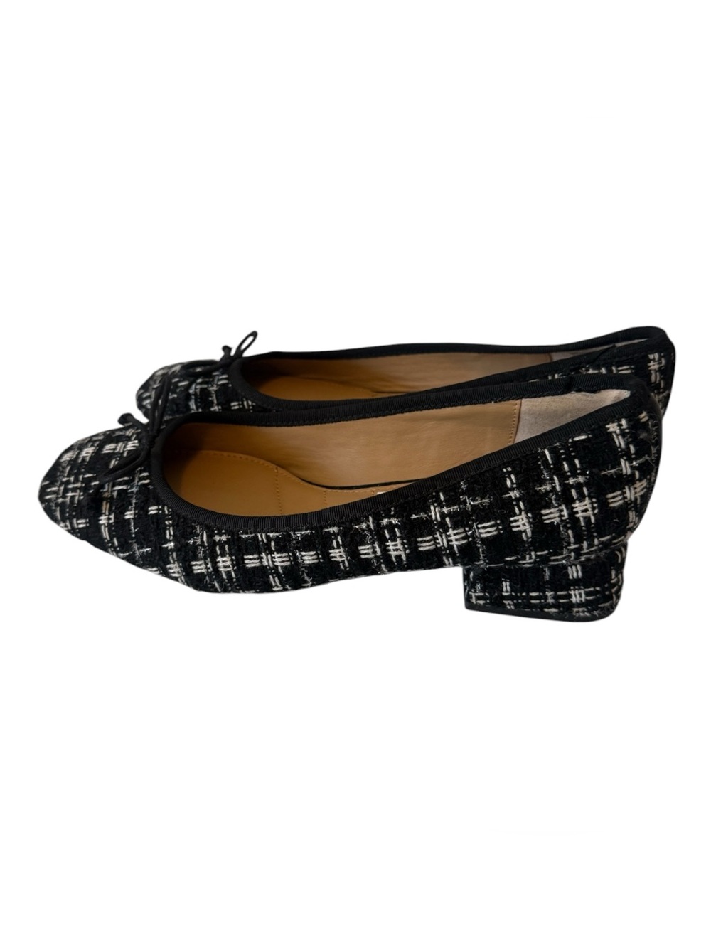 Kelly & Katie Black Tweed Ballet Flats Size 8.5 Bow Block Heel Chanel - Picture 7 of 12